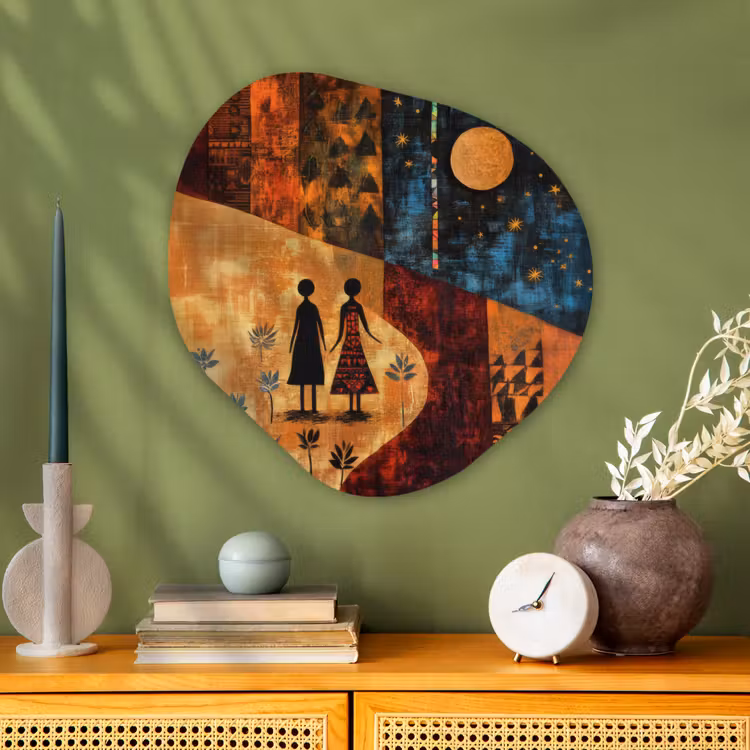 Silhouetten - Abstract - Zon - Maan Wandcirkel Organisch Plexiglas middel -sfeer2
