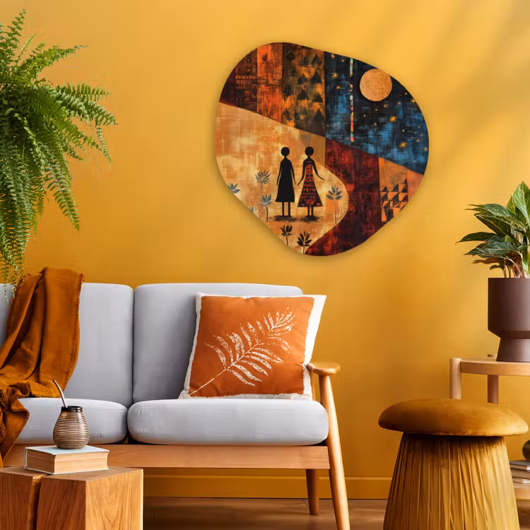 Silhouetten - Abstract - Zon - Maan Wandcirkel Organisch Plexiglas middel -sfeer4