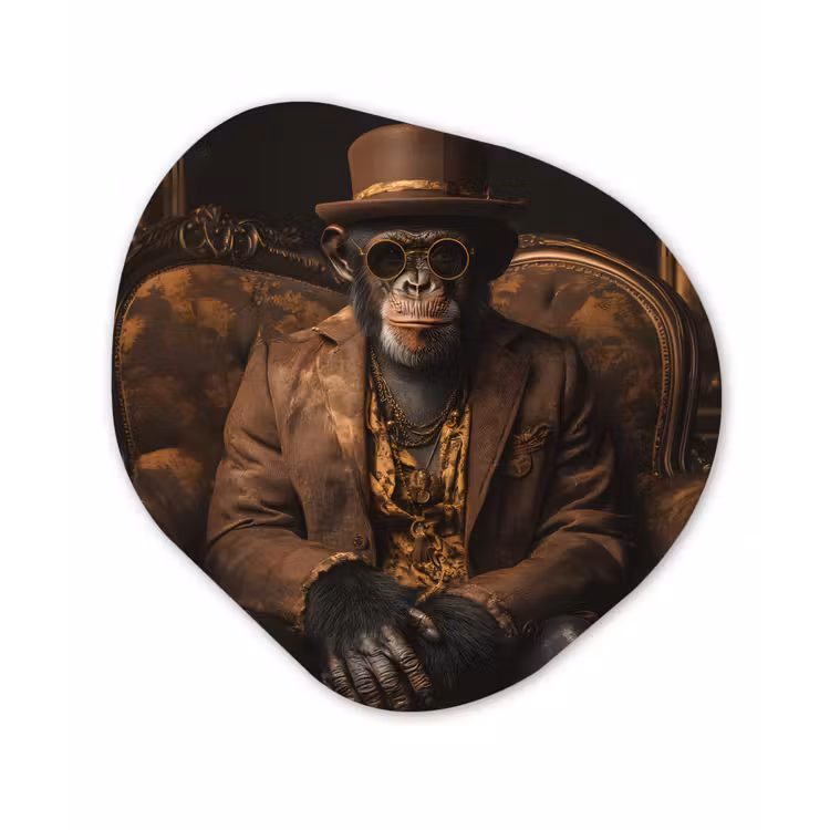 Chimpansee - Stoel - Pak - Bruin Wandcirkel Organisch Plexiglas middel -3d