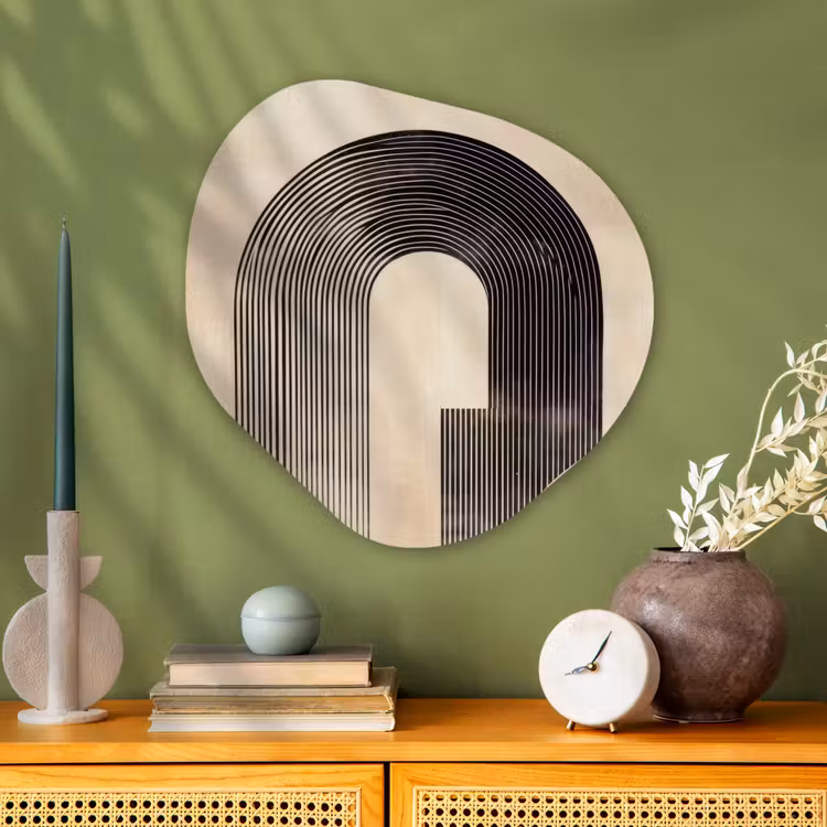 Boog - Strepen - Minimalistisch - Zwart Wandcirkel Organisch Plexiglas middel -sfeer2