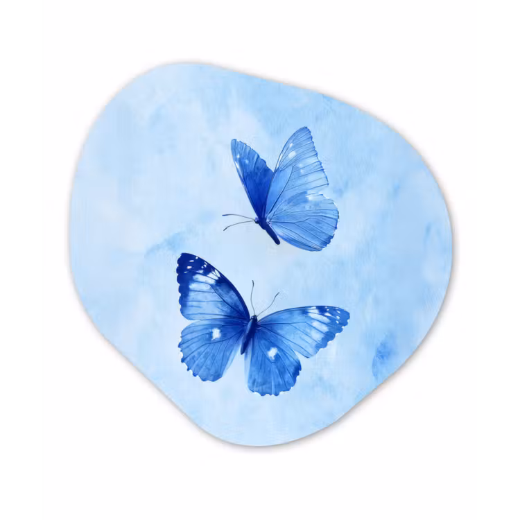 Vlinders - Sierlijk - Blauw Wandcirkel Organisch Plexiglas middel -3d