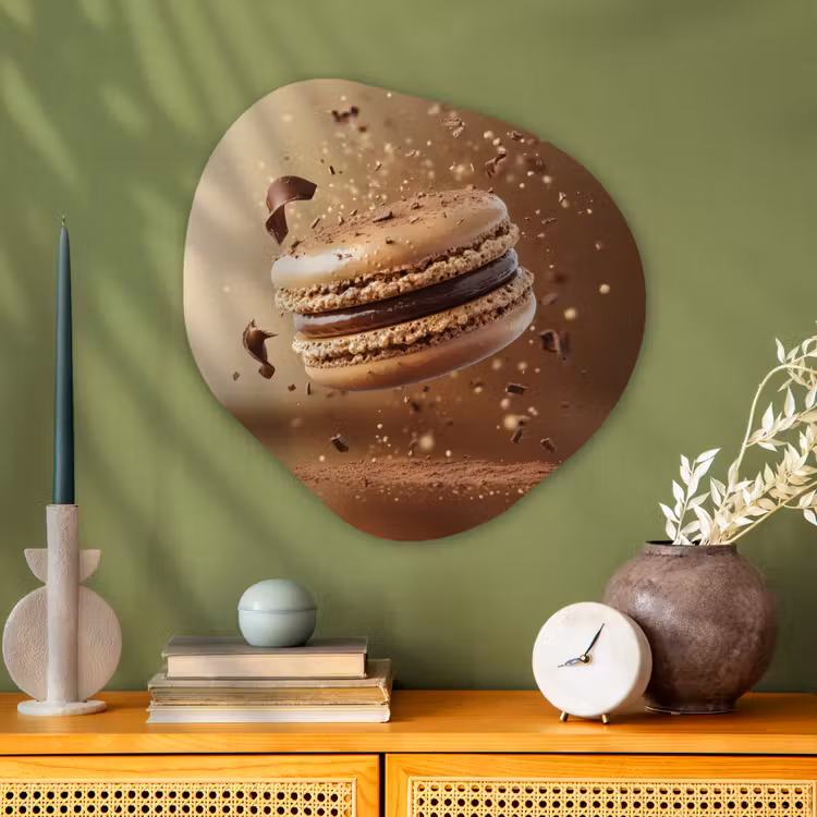 Chocolade - Macarons - Eten - Snoep Wandcirkel Organisch Plexiglas middel -sfeer2