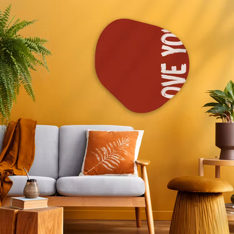 Schuin - Loveyou - Rood Wandcirkel Organisch Plexiglas middel -sfeer4