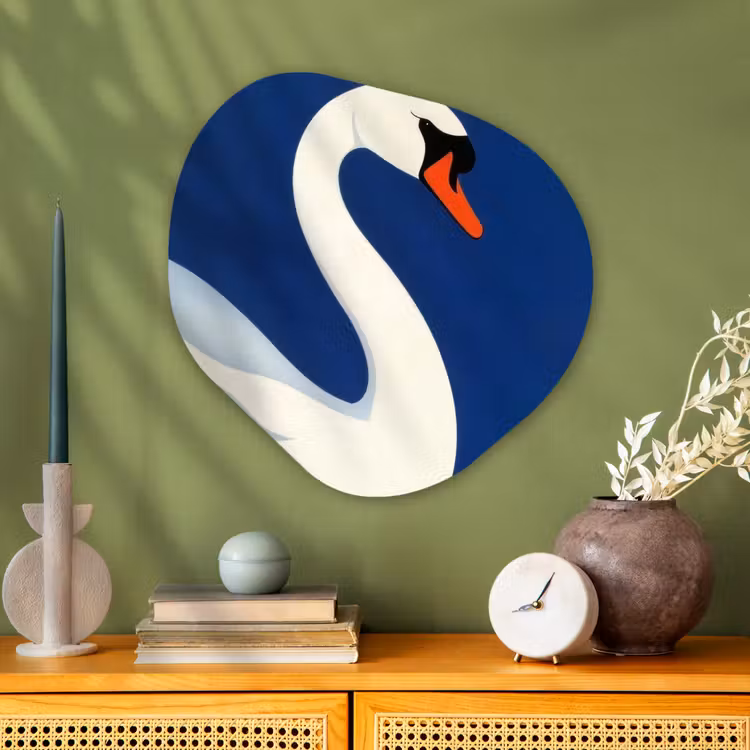 Zwaan - Wit - Snavel - Illustratie Wandcirkel Organisch Plexiglas middel -sfeer2