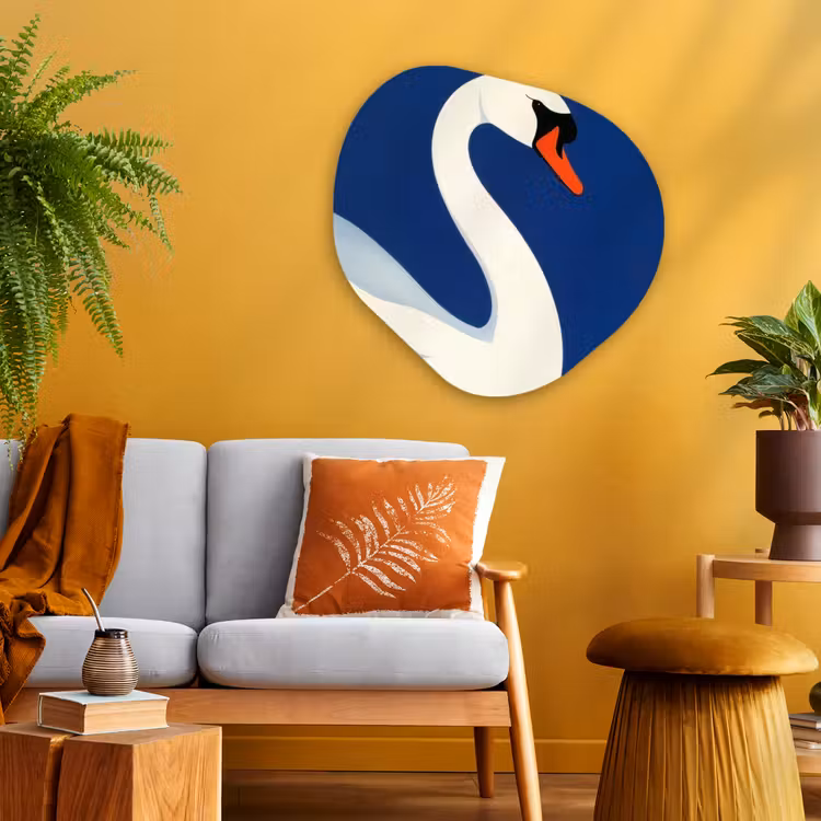 Zwaan - Wit - Snavel - Illustratie Wandcirkel Organisch Plexiglas middel -sfeer4