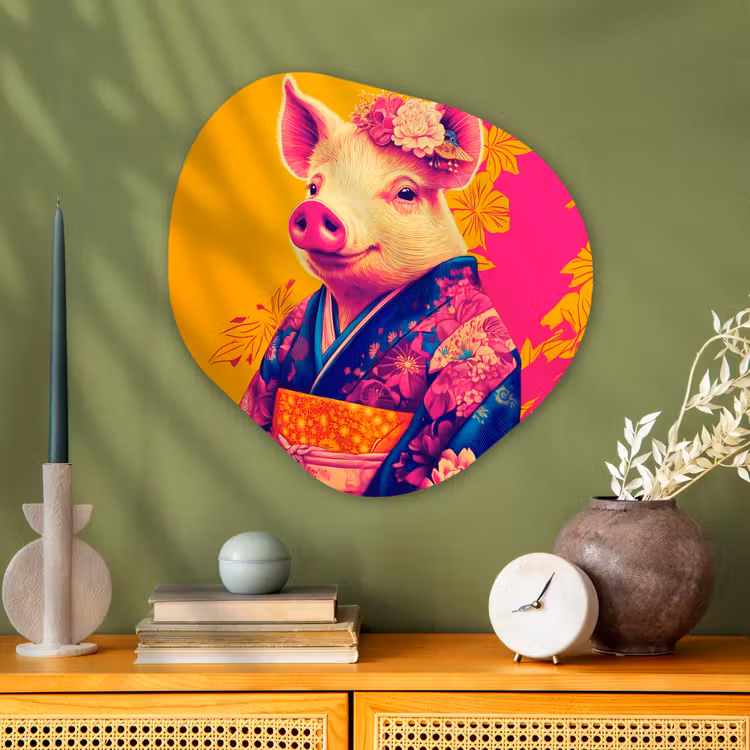 Varken - Bloemkroon - Kimono - Abstract Wandcirkel Organisch Plexiglas middel -sfeer2