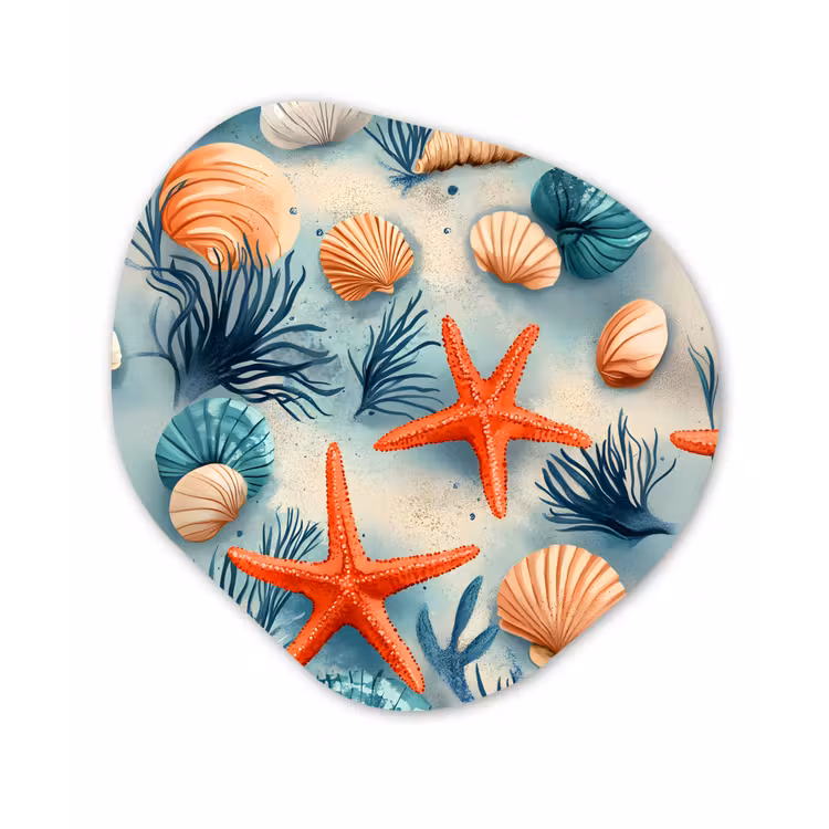 Zeesterren - Schelpen - Illustratie - Zand Wandcirkel Organisch Plexiglas middel -3d
