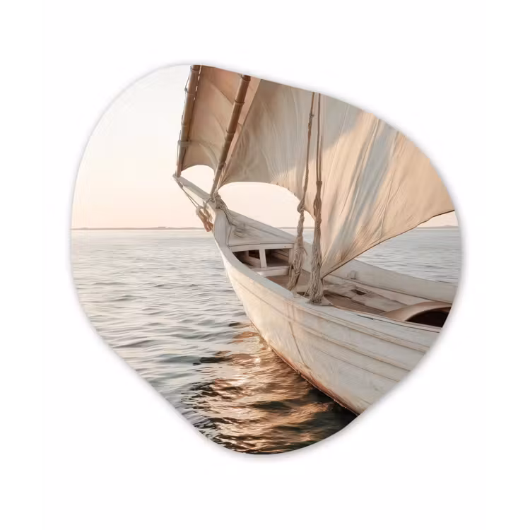 Zeilboot - Zee - Beige - Zon Wandcirkel Organisch Plexiglas middel -3d