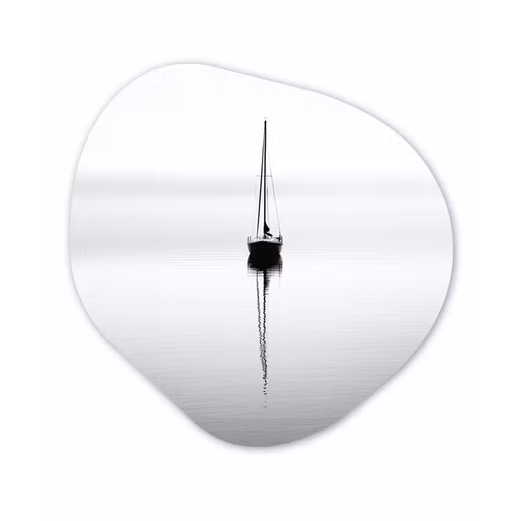 Zeilboot - Zwart - Water - Silhouet Wandcirkel Organisch Plexiglas middel -3d