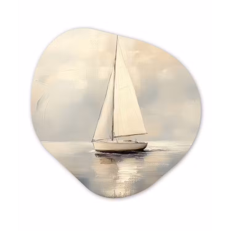 Zeilschip - Zee - Bewolkt Wandcirkel Organisch Plexiglas middel -3d