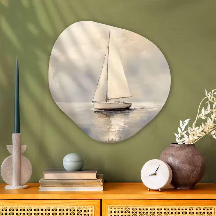 Zeilschip - Zee - Bewolkt Wandcirkel Organisch Plexiglas middel -sfeer2