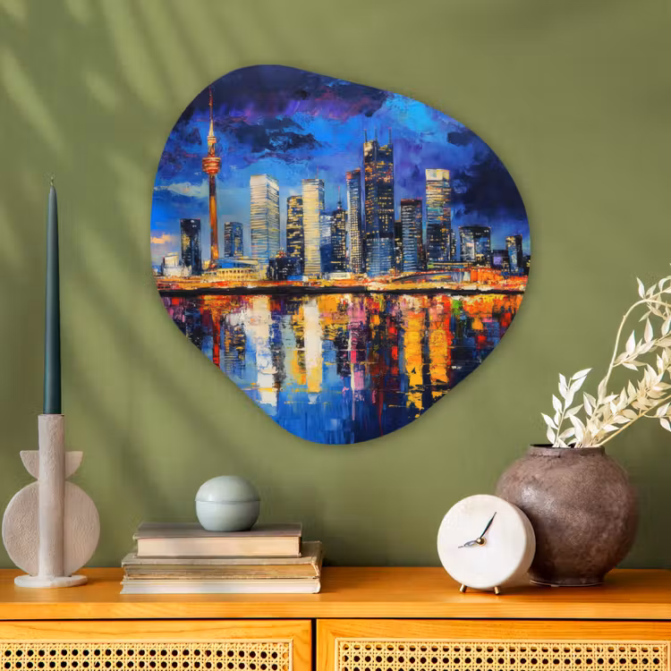 Skyline Toronto - Modern - Stadslicht - Blauw Wandcirkel Organisch Plexiglas middel -sfeer2