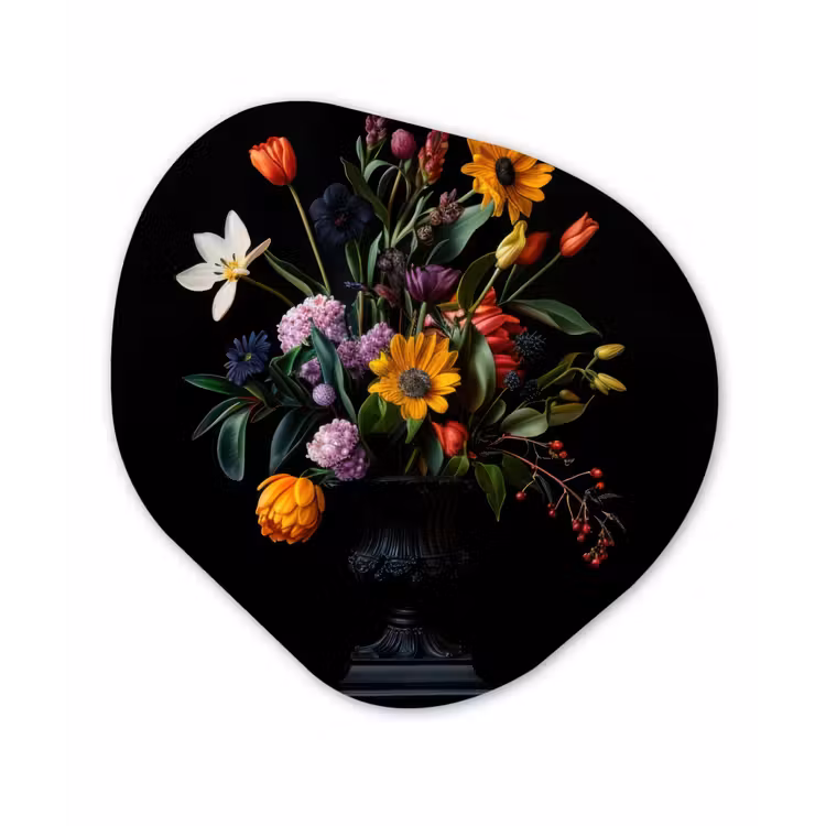 Zonnebloemen - Boeket - Kleurrijk Wandcirkel Organisch Plexiglas middel -3d