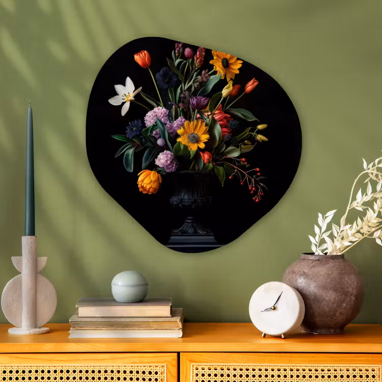 Zonnebloemen - Boeket - Kleurrijk Wandcirkel Organisch Plexiglas middel -sfeer2