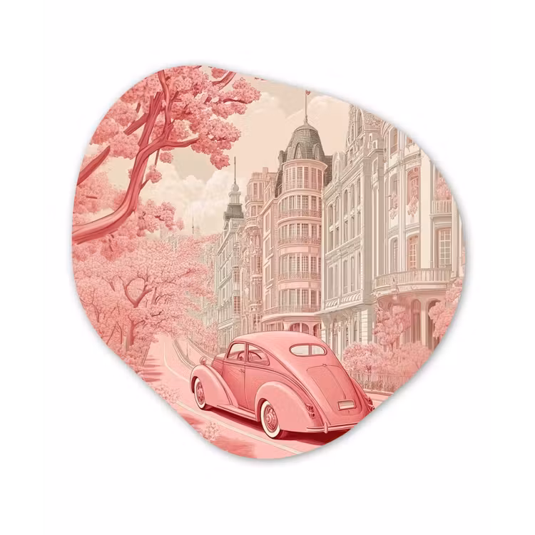 City - Car - Pink Wandcirkel Organisch Plexiglas middel -3d