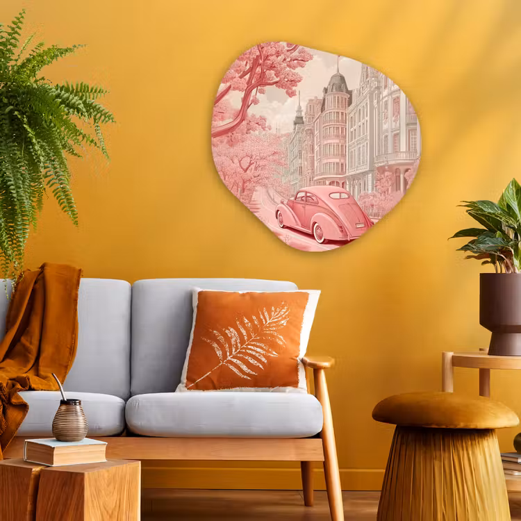 City - Car - Pink Wandcirkel Organisch Plexiglas middel -sfeer4