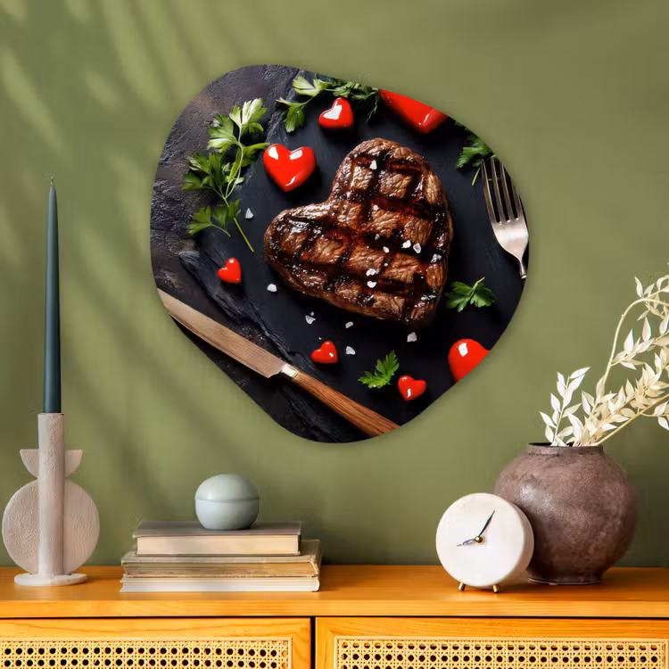 Steak - Hart - Bestek Wandcirkel Organisch Plexiglas middel -sfeer2