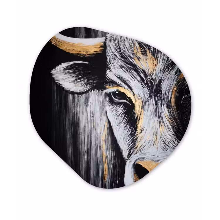 Stier - Hoorns - Snuit - Goud Wandcirkel Organisch Plexiglas middel -3d