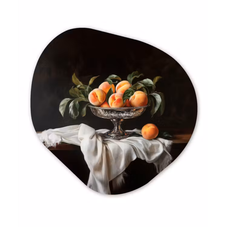 Stilleven - Perziken - Vintage Wandcirkel Organisch Plexiglas middel -3d