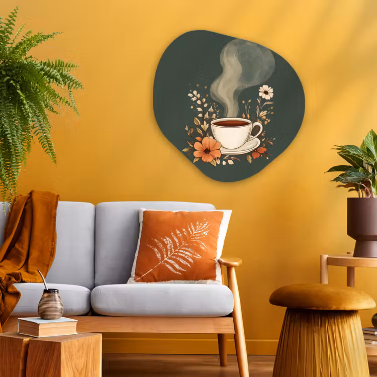Kop - Bloemen - Groen - Koffie Wandcirkel Organisch Plexiglas middel -sfeer4