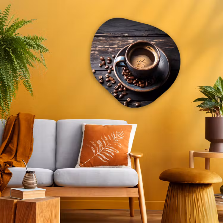 Kop - Koffie - Hout - Bonen Wandcirkel Organisch Plexiglas middel -sfeer4