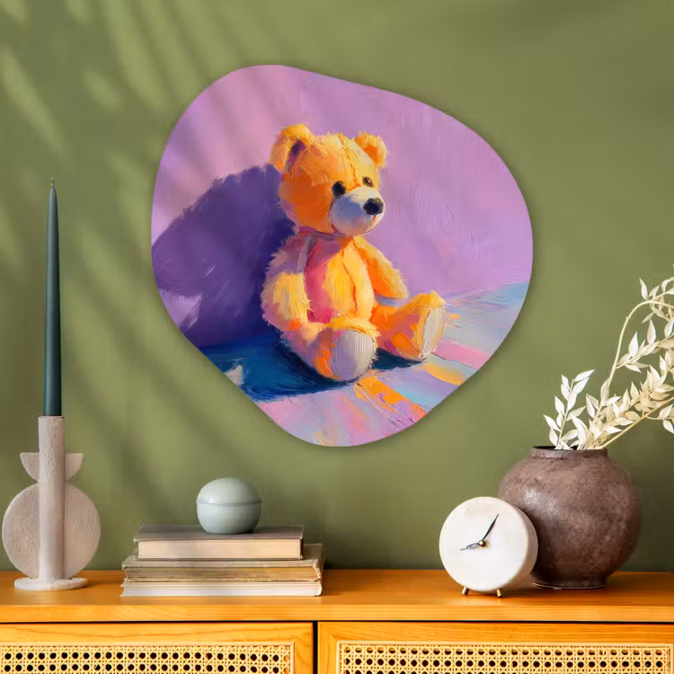 Teddybeer - Schaduw - Penseelstreken - Paars Wandcirkel Organisch Plexiglas middel -sfeer2