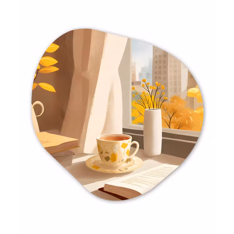Thee - Boek - Thee - Herfst Wandcirkel Organisch Plexiglas middel -3d