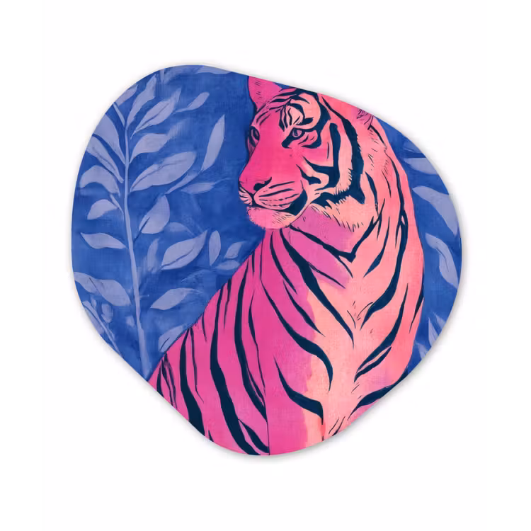 Tijger - Roze - Bladeren - Jungle Wandcirkel Organisch Plexiglas middel -3d