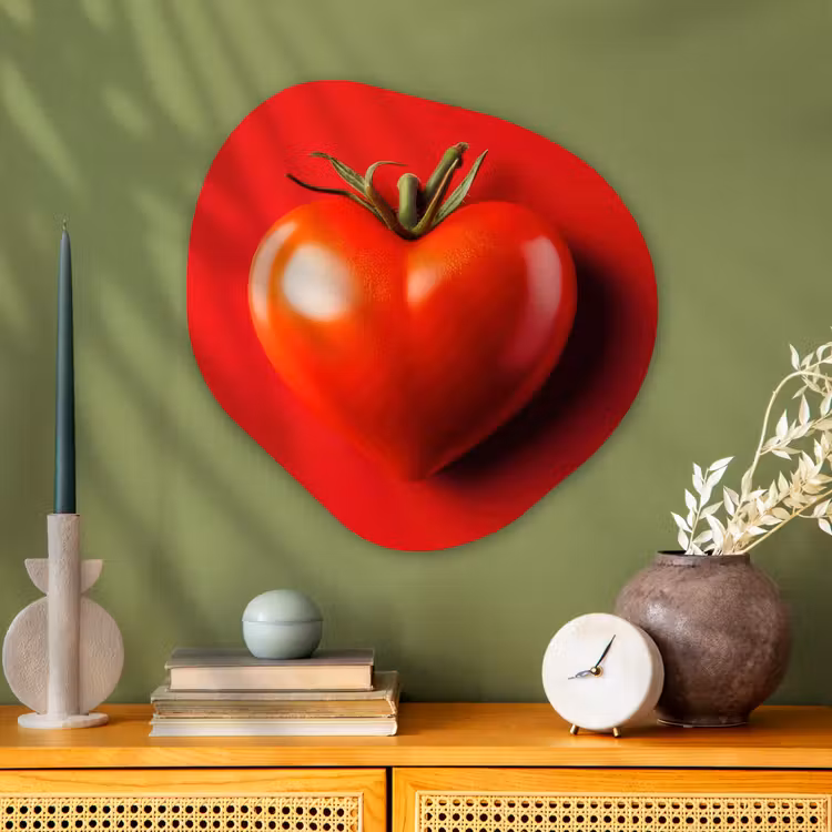 Tomaat - Rood - Hart Wandcirkel Organisch Plexiglas middel -sfeer2