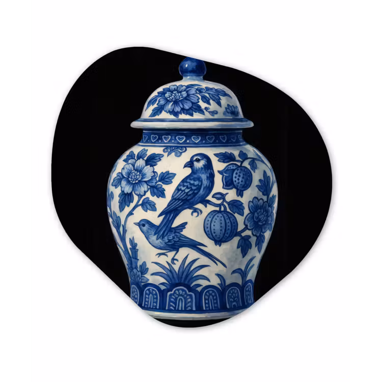 Pot - Delfts Blauw - Bloemen Wandcirkel Organisch Plexiglas middel -3d
