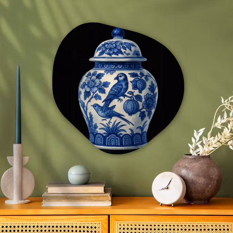 Pot - Delfts Blauw - Bloemen Wandcirkel Organisch Plexiglas middel -sfeer2