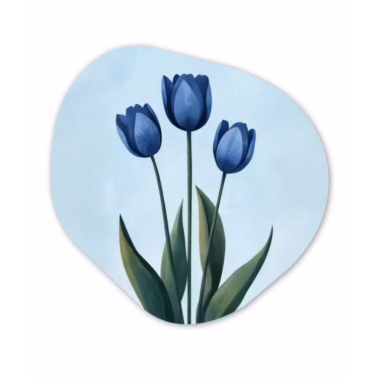 Tulpen - Blauw - Bladeren Wandcirkel Organisch Plexiglas middel -3d