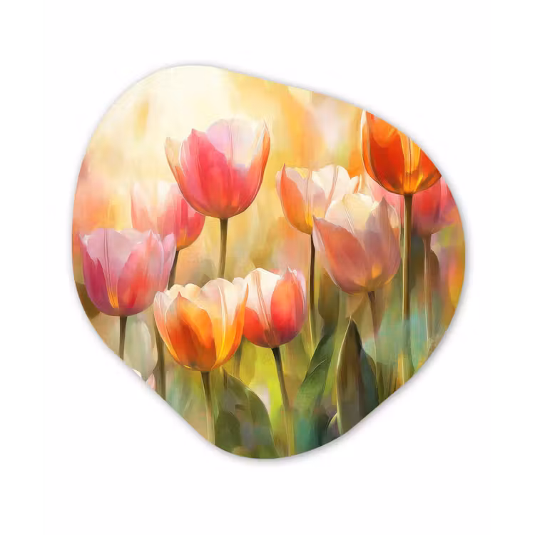 Tulpen - Sprookjesachtig - Kleurrijk Wandcirkel Organisch Plexiglas middel -3d