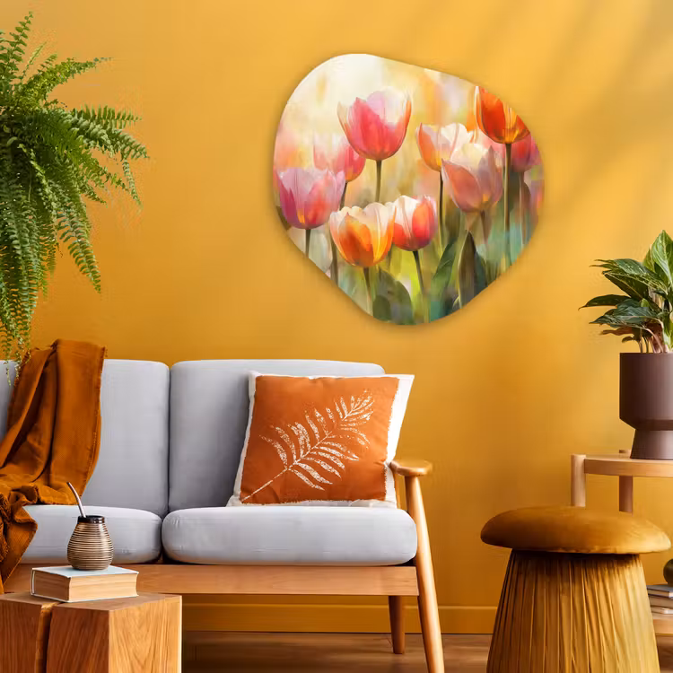Tulpen - Sprookjesachtig - Kleurrijk Wandcirkel Organisch Plexiglas middel -sfeer4