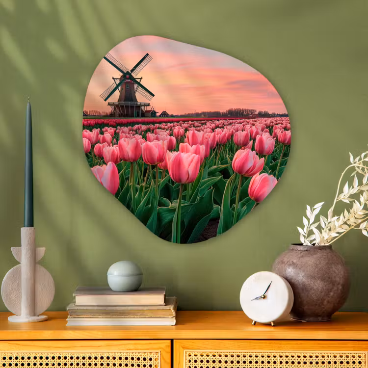 Tulpen - Molen - Nederland Wandcirkel Organisch Plexiglas middel -sfeer2
