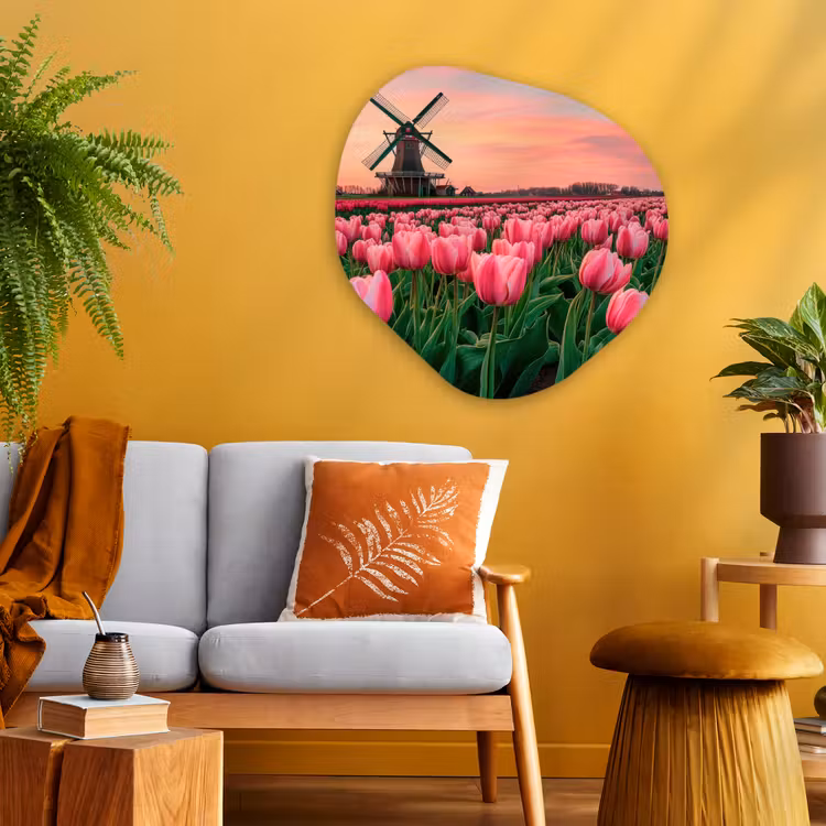 Tulpen - Molen - Nederland Wandcirkel Organisch Plexiglas middel -sfeer4