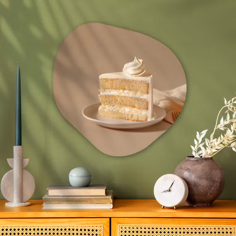 Vanilletaart - Cake - Romig Wandcirkel Organisch Plexiglas middel -sfeer2