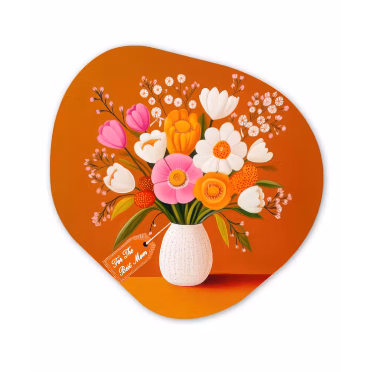 Vaas - Bloemen - Oranje Wandcirkel Organisch Plexiglas middel -3d