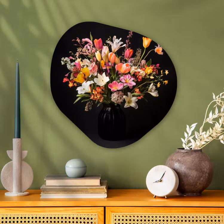 Vaas - Bloemen - Tulpen Wandcirkel Organisch Plexiglas middel -sfeer2