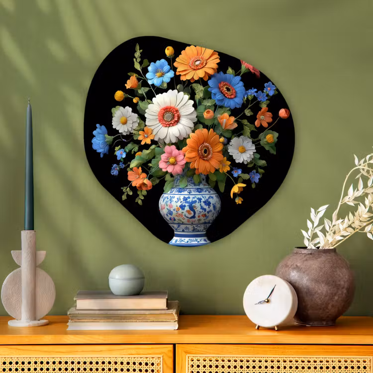 Vaas - Boeket - Bloemen - Kleur Wandcirkel Organisch Plexiglas middel -sfeer2
