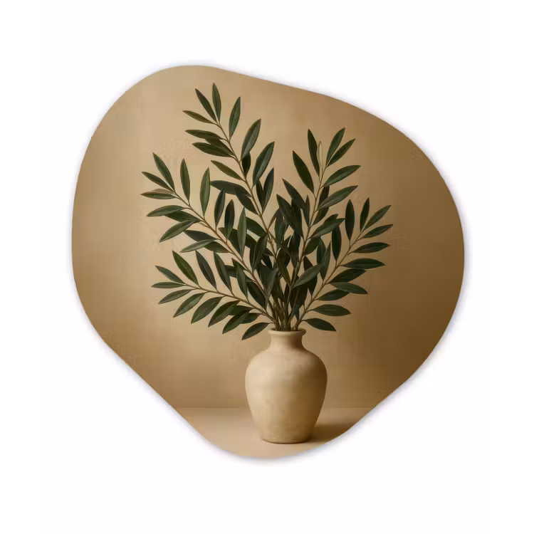 Vaas - Olijftakken - Bladeren - Beige Wandcirkel Organisch Plexiglas middel -3d