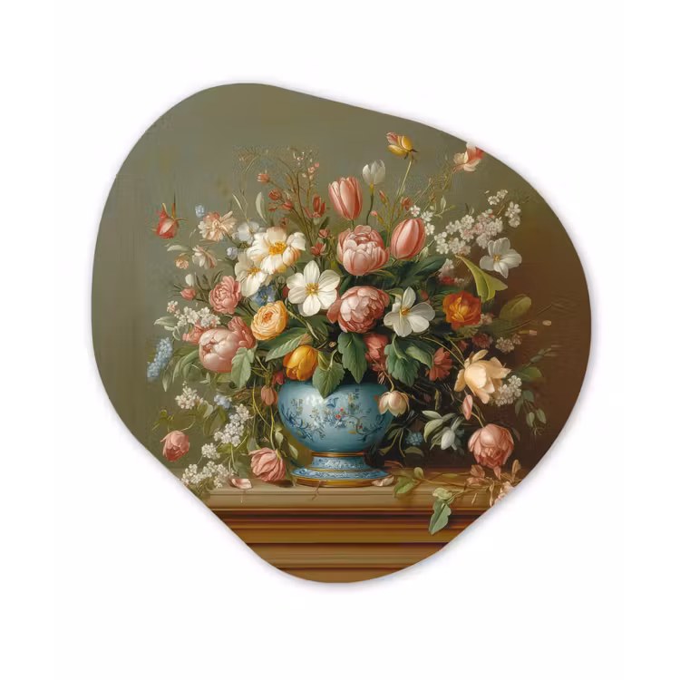 Vaas - Pastel - Kleuren - Bloemen Wandcirkel Organisch Plexiglas middel -3d