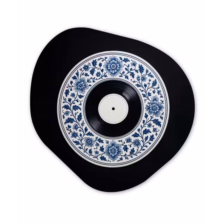 Vinyl - LP - Delfts Blauw - Muziek Wandcirkel Organisch Plexiglas middel -3d