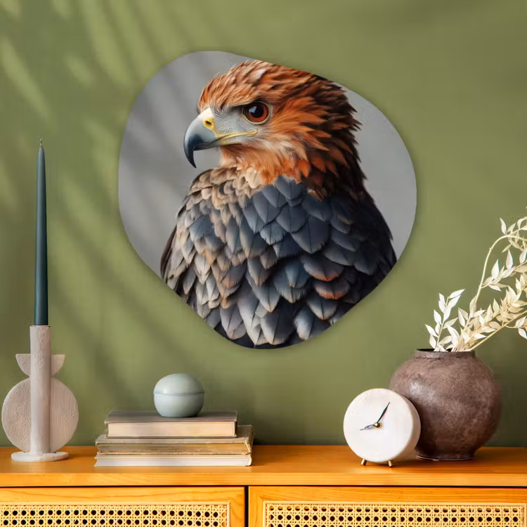 Vogel - Realistisch - Veren - Bruin Wandcirkel Organisch Plexiglas middel -sfeer2