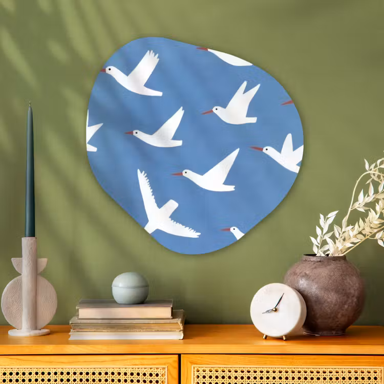 Vogels - Wit - Patroon Wandcirkel Organisch Plexiglas middel -sfeer2