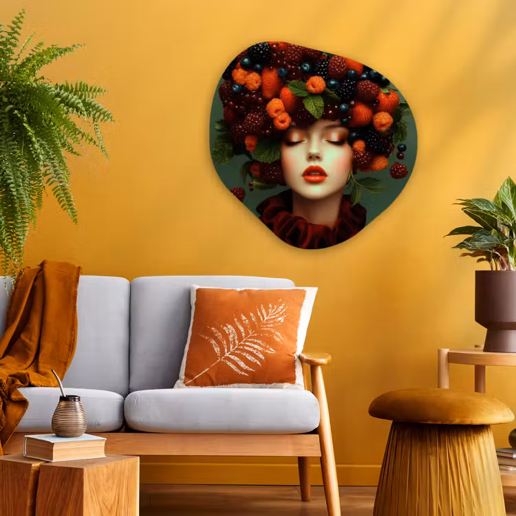 Vrouw - Aardbeien - Frambozen - Bramen - Bessen Wandcirkel Organisch Plexiglas middel -sfeer4