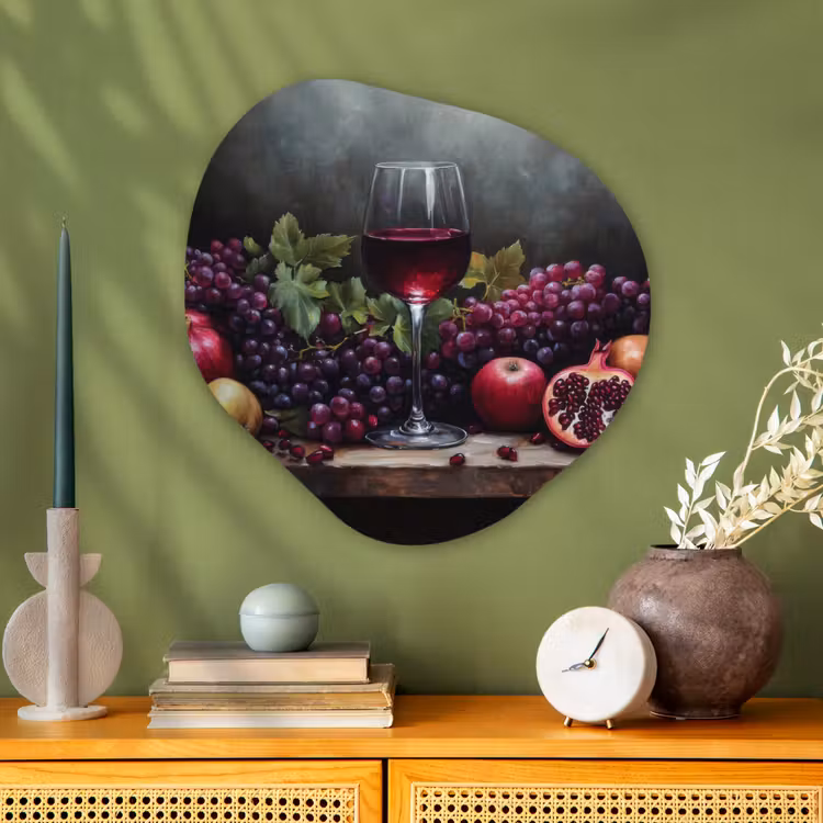 Wijn - Fruit - Stilleven Wandcirkel Organisch Plexiglas middel -sfeer2