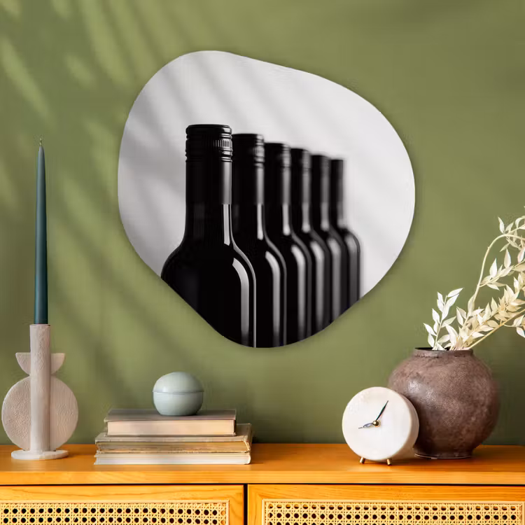 Wijnflessen - Zwart - Minimalistisch Wandcirkel Organisch Plexiglas middel -sfeer2