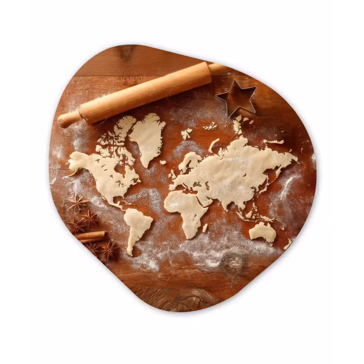 Wereldkaart - Koekjesdeeg - Warme baksfeer Wandcirkel Organisch Plexiglas middel -3d