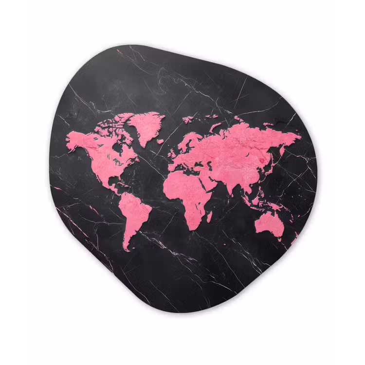 Wereldkaart - Roze - Marmer Wandcirkel Organisch Plexiglas middel -3d